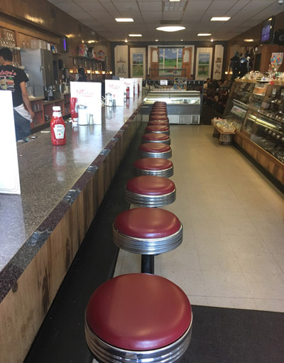 stools at counter at Holsten's ice cream parlor