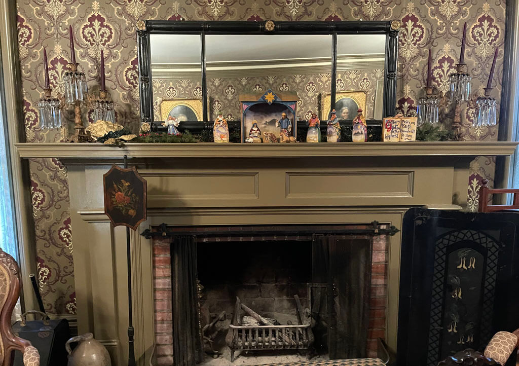 Fireplace in parlor at Zenas Crane Homestead, West Caldwell, New Jersey