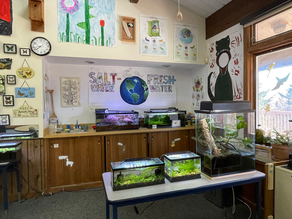 Environmental Education Center sign fish tanks