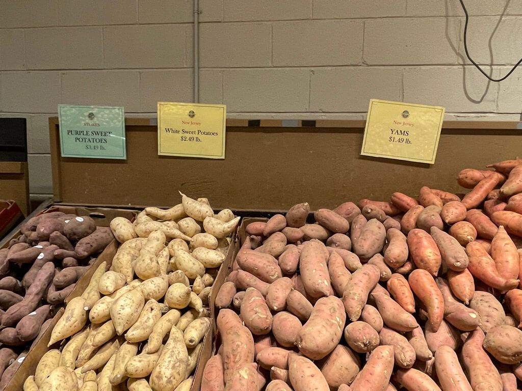 Potatoes and yams at Delicious Orchards, Colts Neck, New Jersey