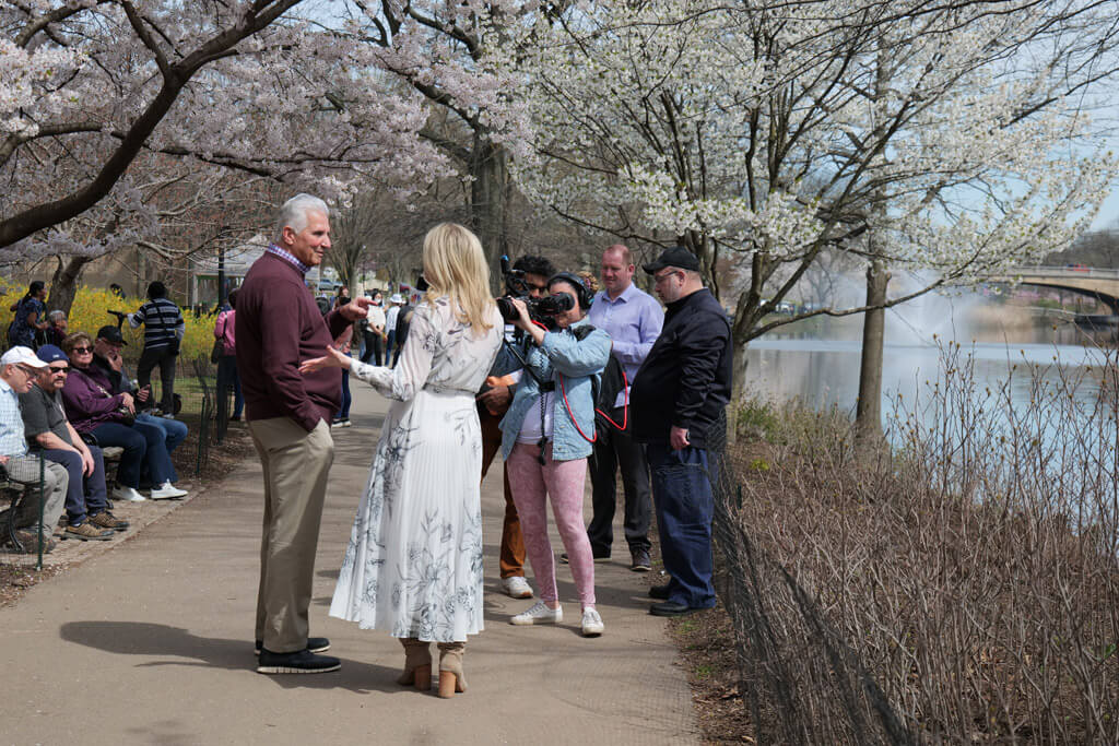 Reporter interview at the Cherry Blossoms at Branch Brook Park